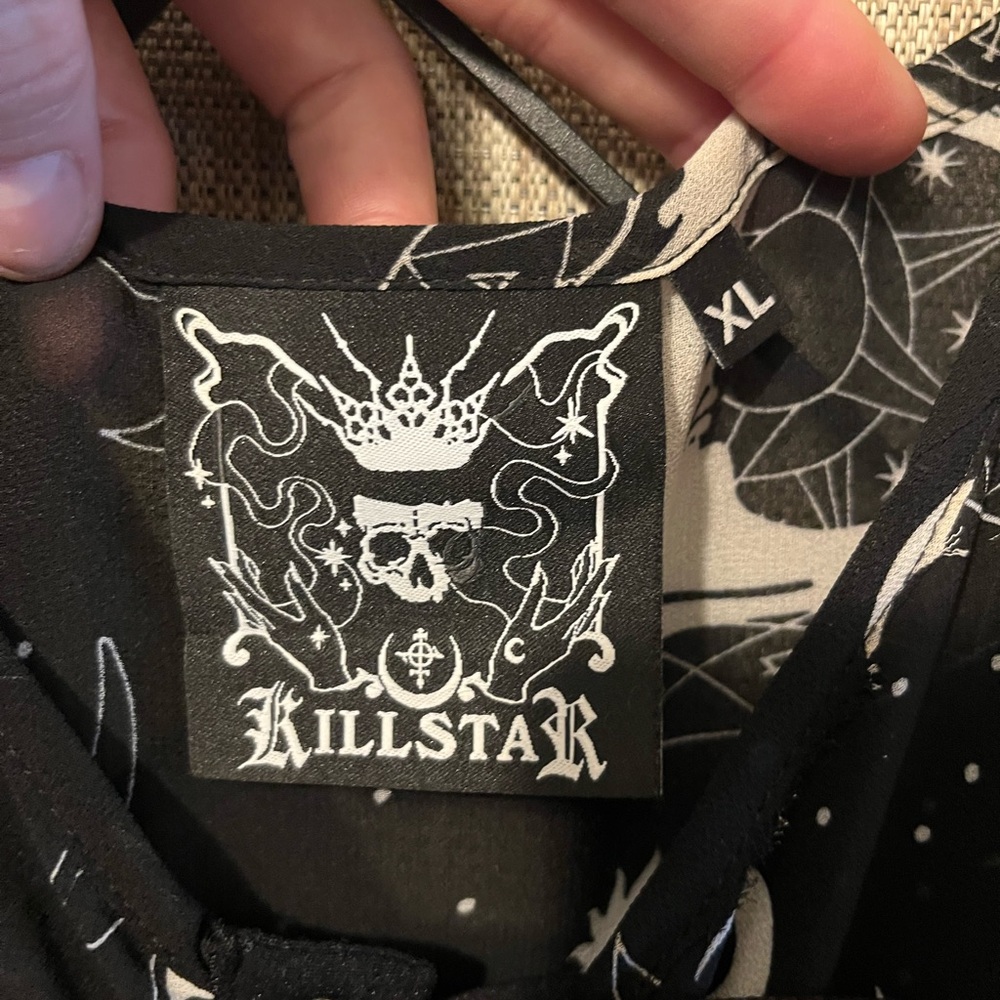 Killstar Moon & Stars Celestial Print Cold-Shoulder Sheer Asymmetrical Dress XL - Picture 14 of 16
